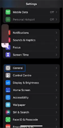 Settings section iPhone