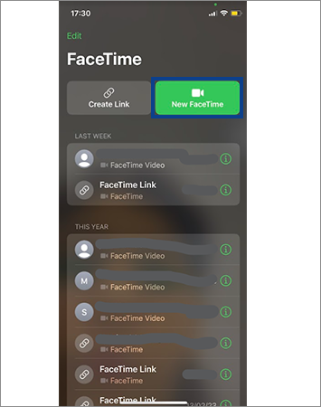 Tap on the new face time option.