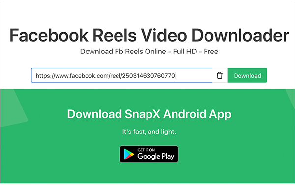 Download Facebook reel on SnapSave app