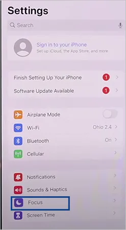 iPhone’s settings menu