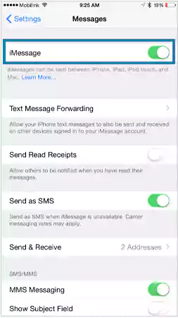 Disabled iMessage Activation1