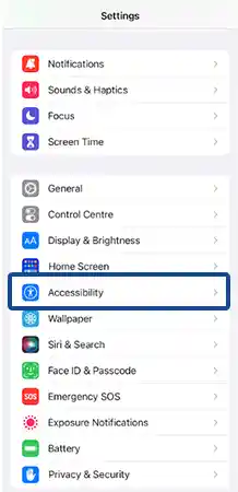 Inside settings, scroll down and select ‘Accessibility.’