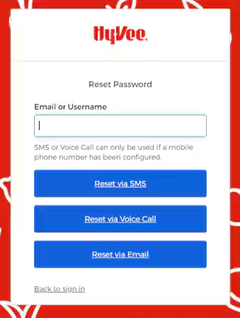 Hyvee password recovery page