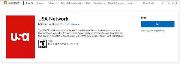 Install the USA Network app from the Microsoft Store