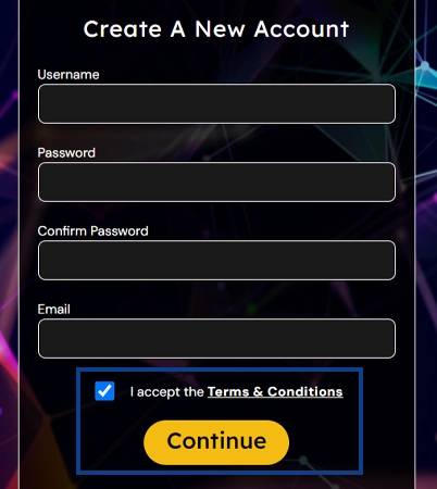 Click on the Terms and Conditions box and hit the Continue option