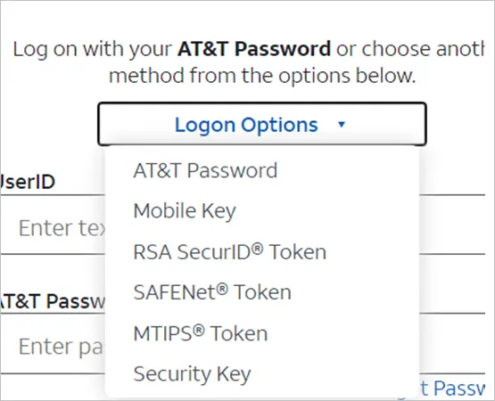 Choose the suitable method from the Logon Options
