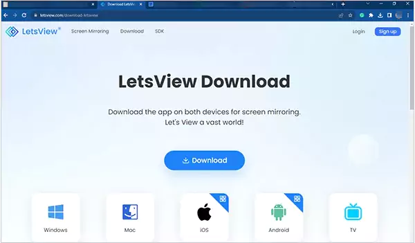 Homepage of LetsView