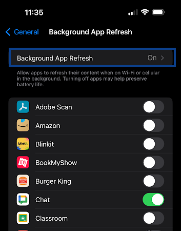 Select Background App Refresh
