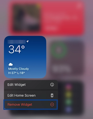 Tap and hold the Weather widget then Tap Remove Widget
