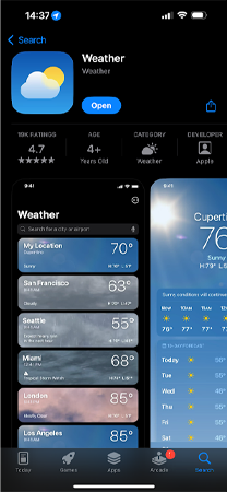 Visit App Store then Install Weather App