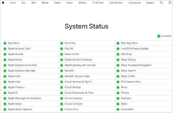 Check for Apple System Status