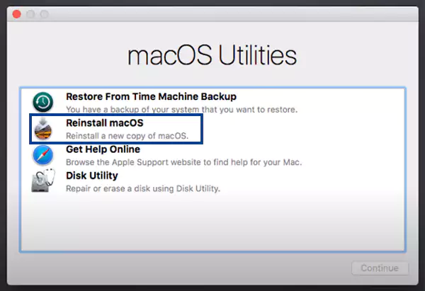 Click on Reinstall macOS then Continue