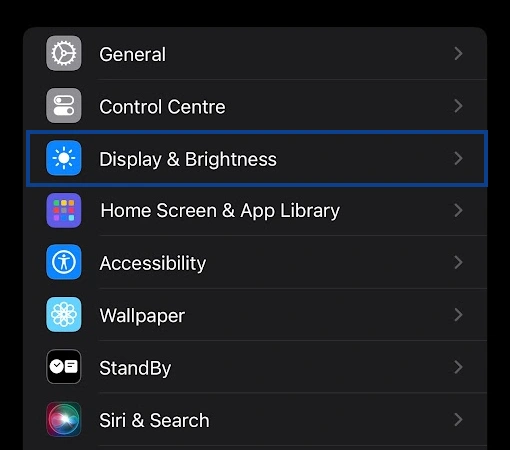 Display and brightness option in iPhone