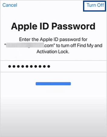 Enter Apple ID Password and Hit Turn Off