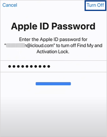 Enter Apple ID Password then Hit Turn Off