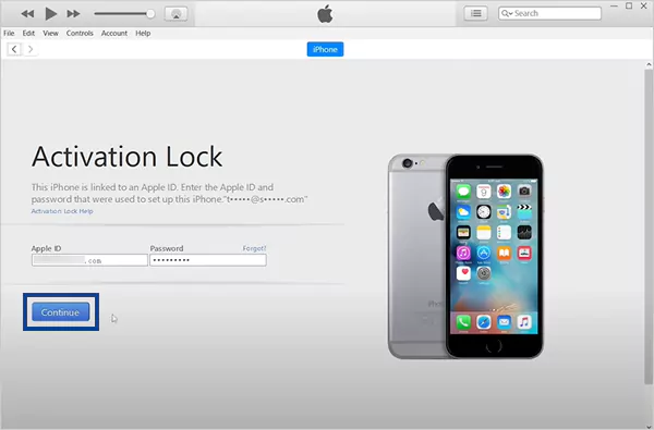 Enter Apple login credentials then select Continue