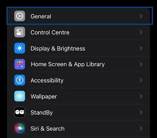 General in the settings of iPhone