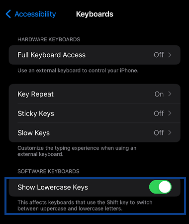 Lowercase key option in iPhone