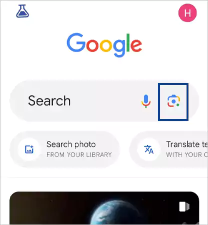 Open Google then tap on the Google Lens icon