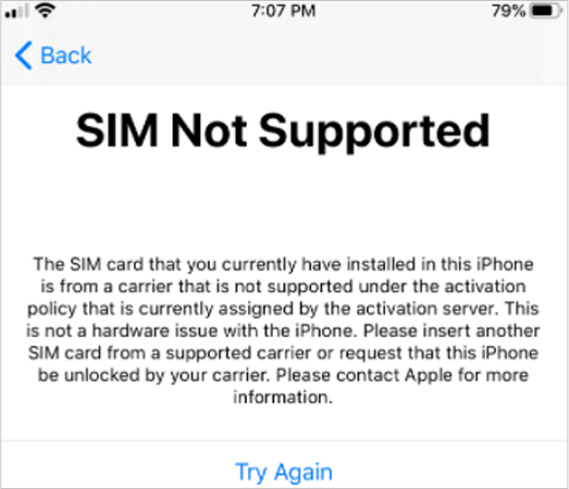 SIM Not Supported Error