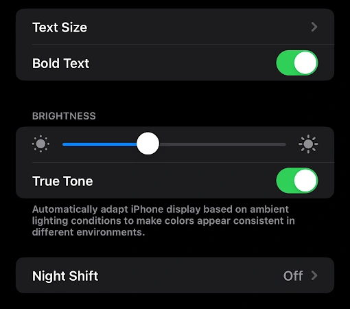 Text size and bold text toggle switch in iPhone