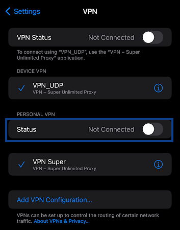 Turn off VPN Statusc