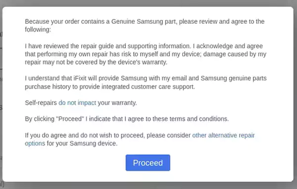 iFixit Notification About Samsung Getting User Details About Repairs