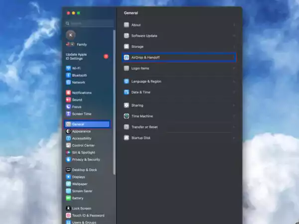Click on General then AirDrop and Handoff
