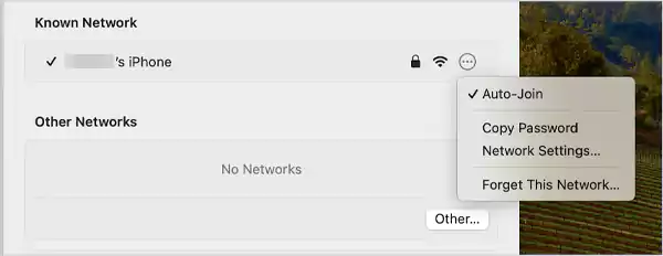 Click on the details icon for the Network then Forget This Network