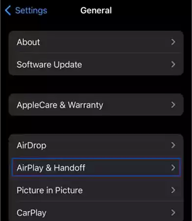 Select AirPlay and Handoff