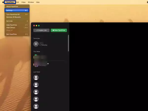 Select FaceTime then Settings