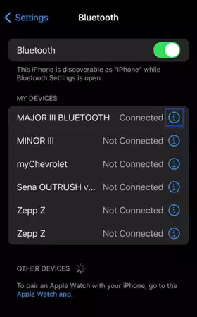 Turn on Bluetooth and tap on for required device