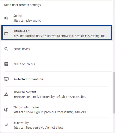 Click on the Intrusive Ads option