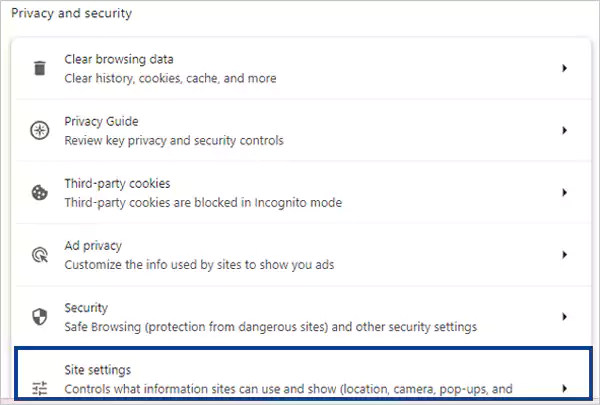 Click site settings