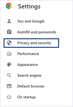 Select Privacy and Security opt