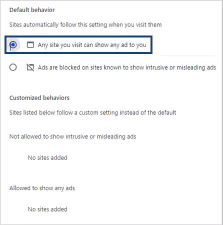 Tap on Any site you visit can show any ad to you option
