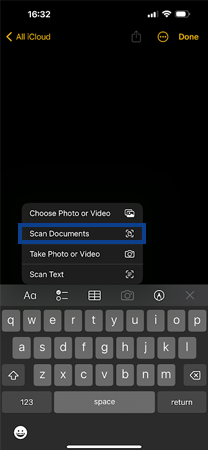 Tap on Camera icon  Scan Documents.webp