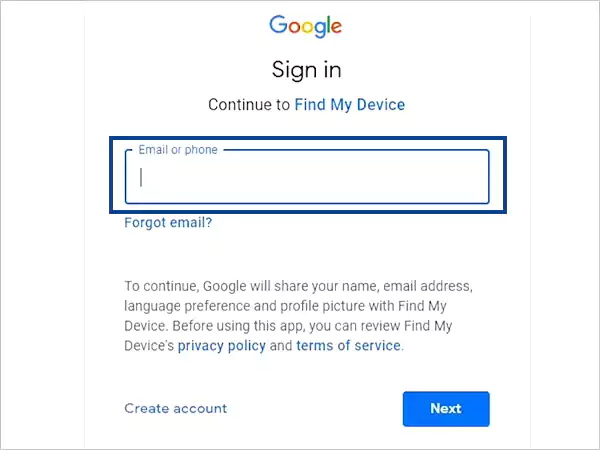 Enter Google Account ceredentials