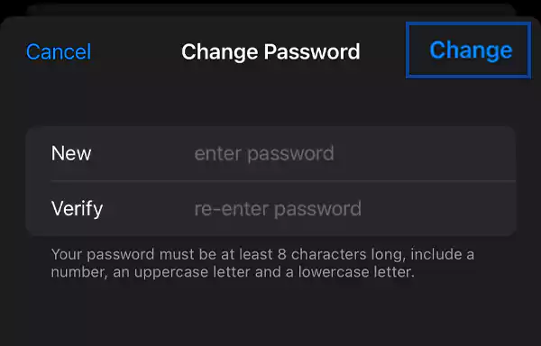 Enter Password then Change