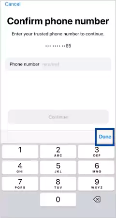 Enter Phone Number then Continue then on Done