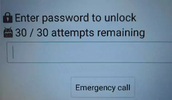 Enter password to unlock 30 by 30 attempts remaining security message