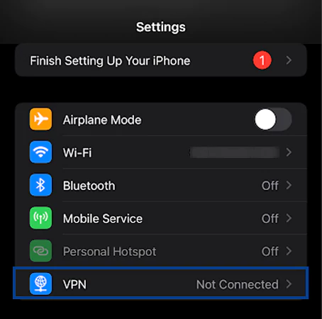 Go to Settings then VPN opt