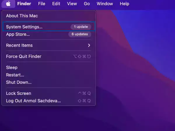 Head to Apple Menu then System Settings