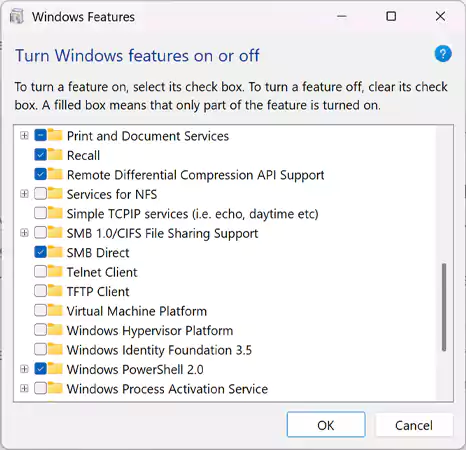 Recall option in Windows 11