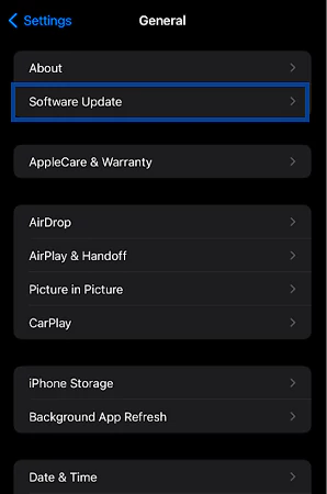 Select Software Update opt