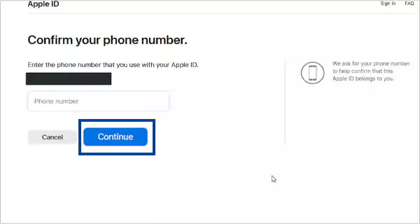 Submit Phone Number then Continue