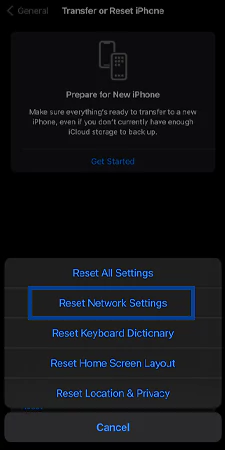 Tap on the Reset Network Settings options