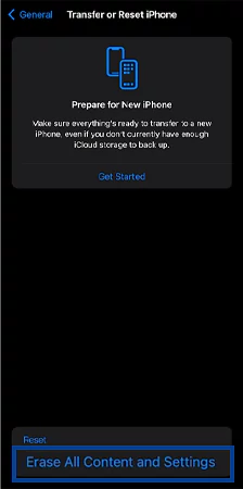 Click on Erase All Content and Settings