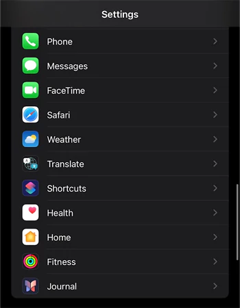 Navigate to Safari from Settings