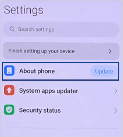 Navigate to Settings then About Phone